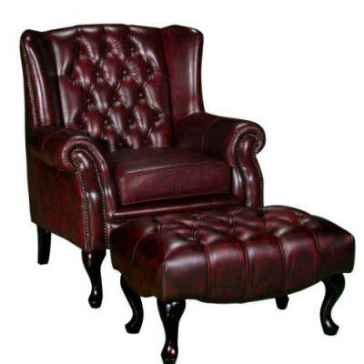 Chesterfield wingback armchair + stool armchair couch cushion set leather textile 16101330