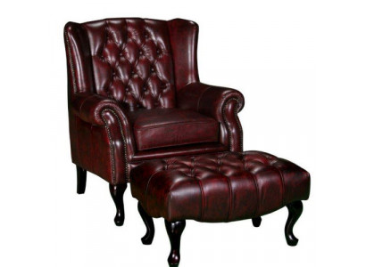 Chesterfield wingback armchair + stool armchair couch cushion set leather textile 16101330