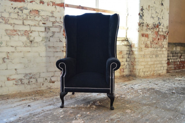 Wing chair armchair TV design upholstered sofa couch Chesterfield textile new 352