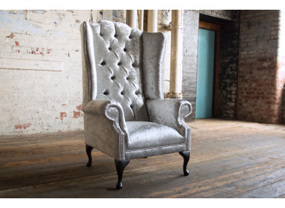 Wingback armchair design upholstered sofa couch Chesterfield textile new 358