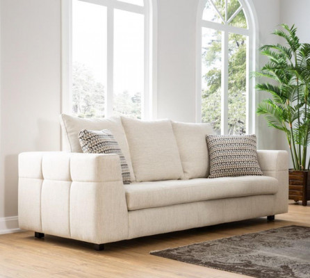 Luxury Modern Sofa 3-Seater Upholstered Sofa White Textile Seat Design Couch Sofas