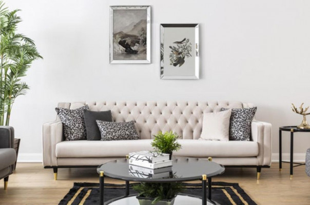 Classic Chesterfield Three-Seater Furniture Sofa Luxury Couches Beige 3 Seat Sofas