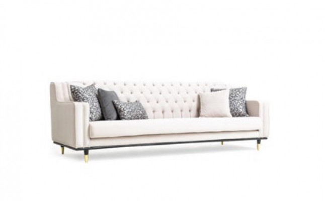 Classic Chesterfield Three-Seater Furniture Sofa Luxury Couches Beige 3 Seat Sofas