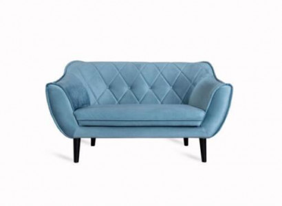 Comfortable, soft 2-seater sofa in luxurious upholstery in delicate blue color