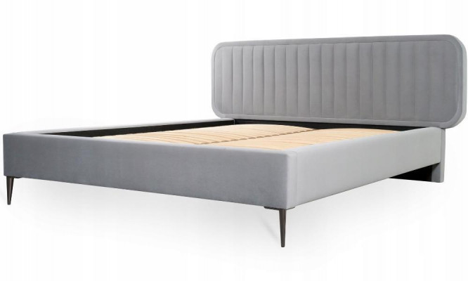 Bed Gray Double Bed Bedroom Wood Furniture Design Elegant Upholstery Fabric New