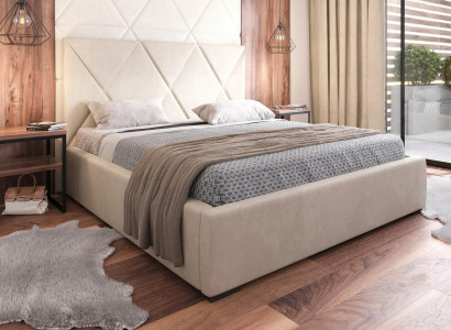 Bed Beige Double Bed Style Elegant Bed Upholstery Fabric Bedroom Modern New