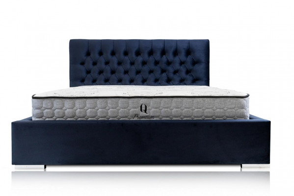 Bed Blue Modern Design Fabric Upholstered Bedroom Double Bed Wood Elegant New