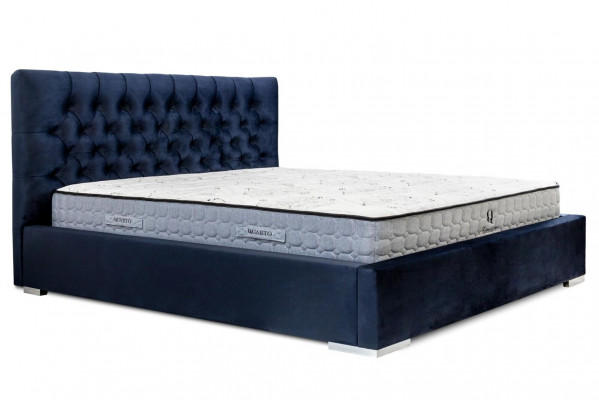 Bed Blue Modern Design Fabric Upholstered Bedroom Double Bed Wood Elegant New
