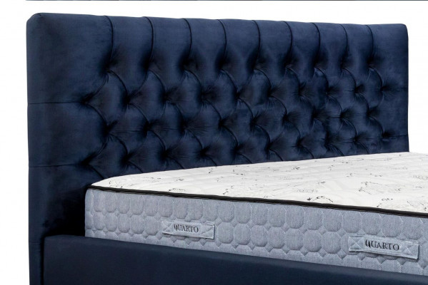 Bed Blue Modern Design Fabric Upholstered Bedroom Double Bed Wood Elegant New