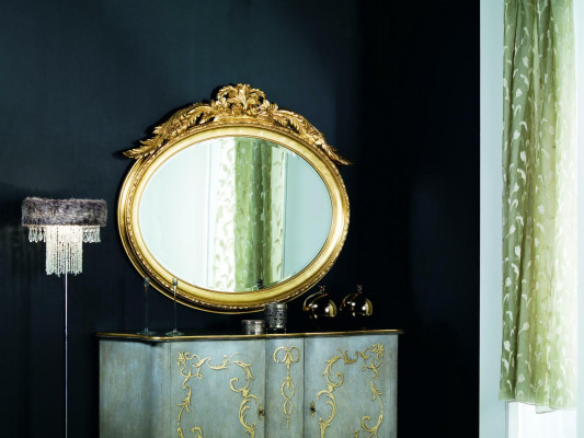 Oval mirror wall mirror handcrafted wood frame glass Baroque Rococo gold