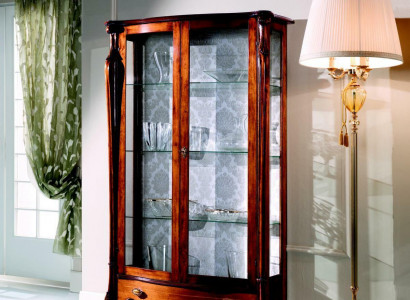 Luxurious Italian furniture, classic furniture, wood brown display cabinet, chic showcase cabinet.