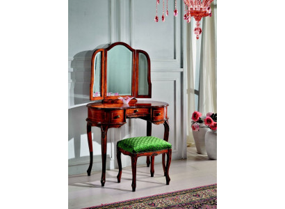Italian furniture wood 2-piece luxury dressing table stool baroque bedroom furniture