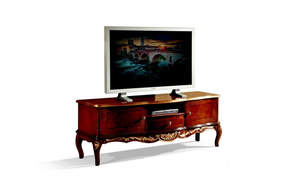 Designer wooden baroque TV cabinet with 2 doors, drawer, and shelf Italy