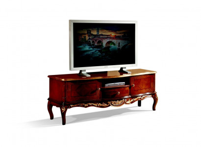 Designer wooden baroque TV cabinet with 2 doors, drawer, and shelf Italy