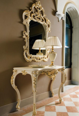 Console Table Mirror Sideboard 2-piece Set New Wood Italian Furniture Style Baroque