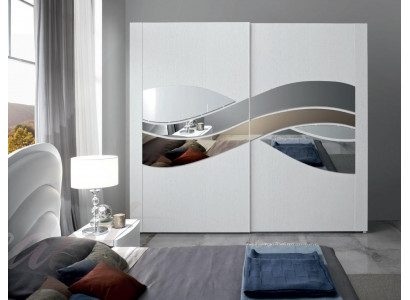 Luxury wardrobe design, wooden closets with mirrors, interior fittings.
