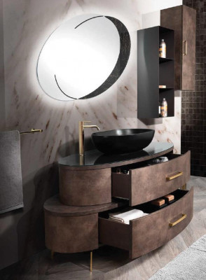 Design bathroom furniture set, 2-piece suite, cabinet with sink, black.