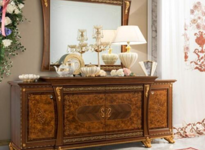 Dresser Set Italian Furniture 2-piece. Dresser with Mirror Solid Wood Sideboard