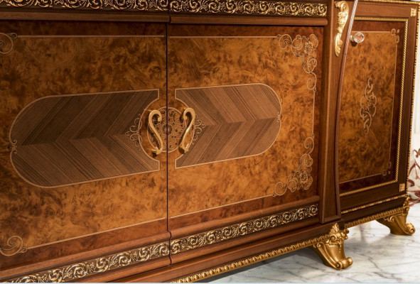 Dresser Set Italian Furniture 2-piece. Dresser with Mirror Solid Wood Sideboard