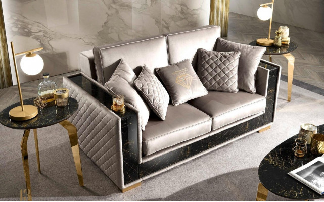 Sofa 2-seater modern design upholstered fabric sofas seating furniture living landscape grey