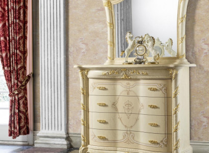 Chest of Drawers Set Italian Furniture 2-Piece Solid Wood Chest of Drawers with Mirror Sideboard