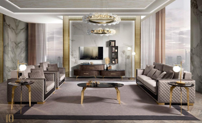 Sofa 2-seater modern design upholstered fabric sofas seating furniture living landscape grey