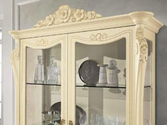 Display cabinet beige cupboard dining room bookshelf furniture solid wood glass cabinet new