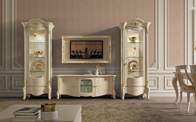 Classic TV cabinet and frame made of natural wood in a classic style