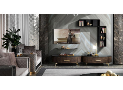 Living Room Shelf Set 4pc. Design Wall Unit Cabinet RTV Side Low Board