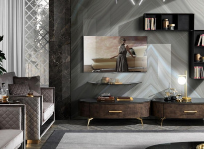 Living Room Shelf Set 4pc. Design Wall Unit Cabinet RTV Side Low Board