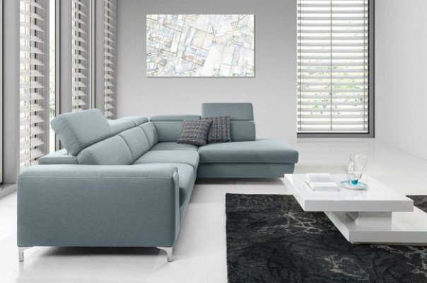 Designer-comfortable, soft corner sofa in exquisite blue for the living room