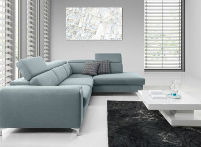 Designer-comfortable, soft corner sofa in exquisite blue for the living room