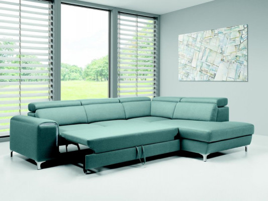 Designer-comfortable, soft corner sofa in exquisite blue for the living room