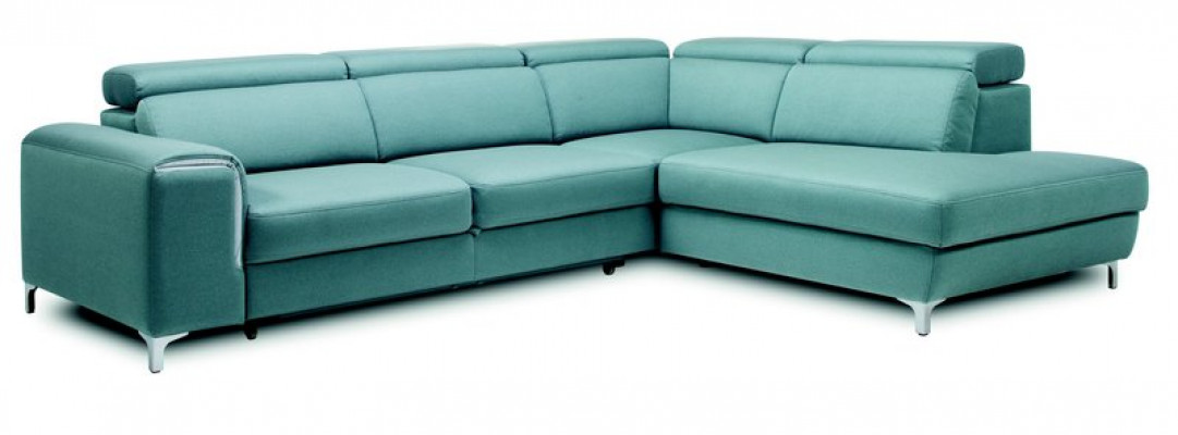 Designer-comfortable, soft corner sofa in exquisite blue for the living room