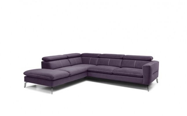 A functional, stylish corner sofa in a modern style for your home in purple luxury upholstery.