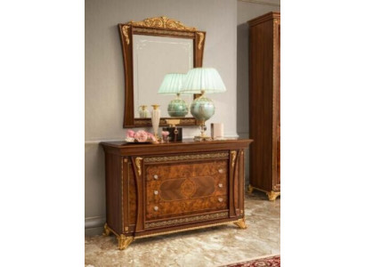 Chest of Drawers Set Italian Furniture 2 Pieces Solid Wood Chest with Mirror Sideboard