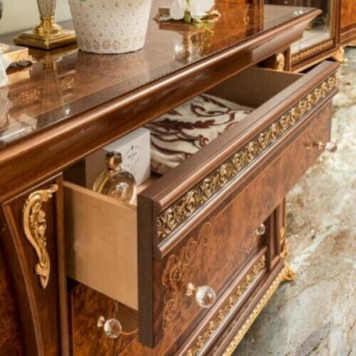 Chest of Drawers Set Italian Furniture 2 Pieces Solid Wood Chest with Mirror Sideboard