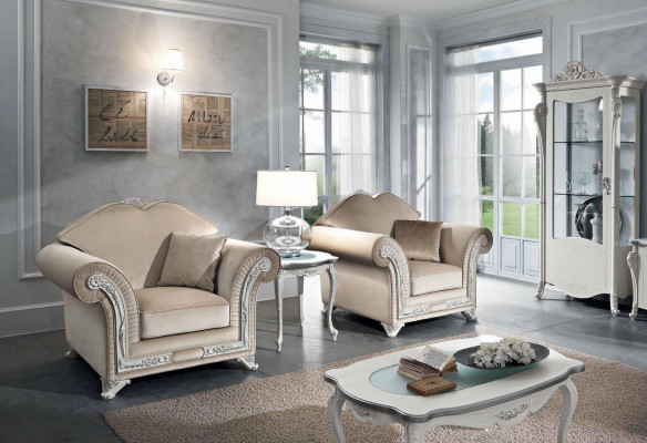 Luxurious classic single-seater wooden beige armchair living room furniture Italy