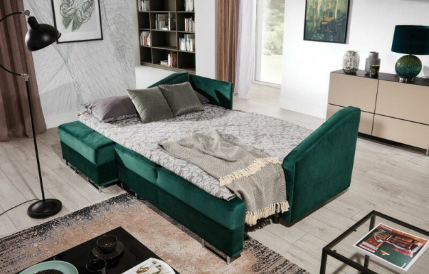 Luxury Corner Sofa Couch - Emerald Green Sofa Upholstery Corner Suite Bed Function New