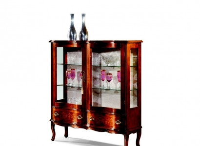 Designer luxury wood display cabinet, brown, 2 glass doors, 2 drawers, Italian furniture