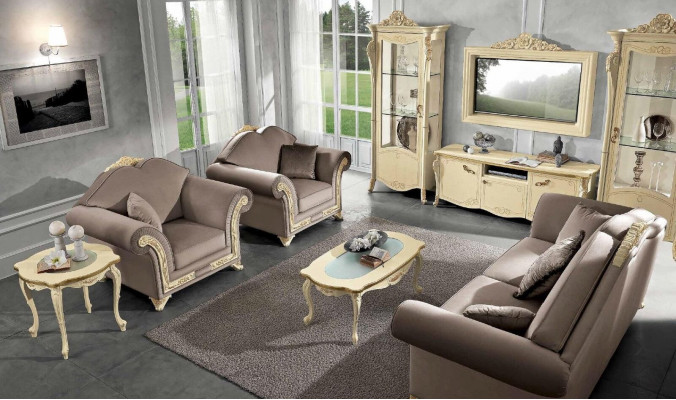 TV cupboard wood, RTV wall unit living room, classic design set 2-piece, beige, new.