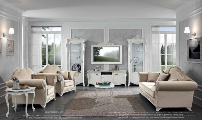 TV cabinet wood RTV display cabinet living room wall unit design Bizzotto set 2-piece white