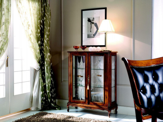 Designer Non-Vitrine Wood Brown Sideboard Glass Doors Luxury Italian Furniture