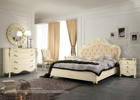 Beige bed wooden bed bedroom design beds Italian art deco Italy new