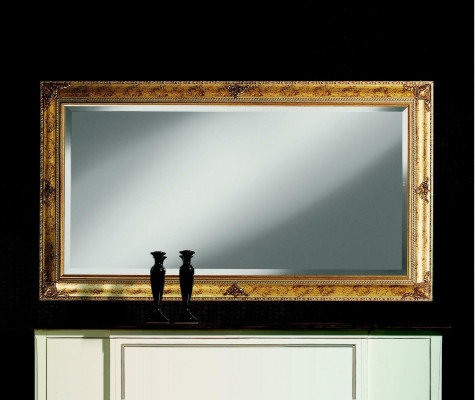 Wall mirror with wooden frame, hanging mirror, golden mirror, wall mirror, living room, new.
