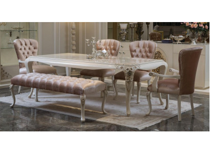 Classic dining room furniture set in delicate pink in natural wood