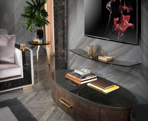 Modern living room wall unit shelves TV stand cabinet 2-piece set.