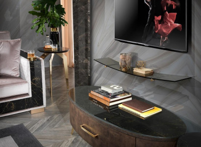 Modern living room wall unit shelves TV stand cabinet 2-piece set.