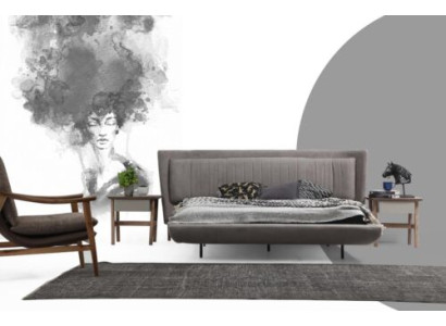 Bedroom suite double bed bed nightstands gray set 3-piece fabric