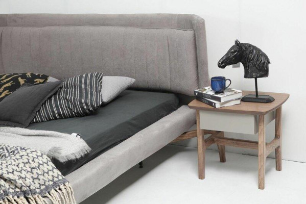 Bedroom suite double bed bed nightstands gray set 3-piece fabric